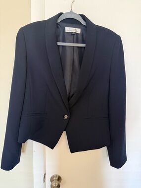 Tahari Dark Navy Shawl Collar Single-Button Blazer